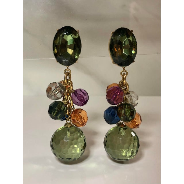 Les Bernard 1970s Les Bernard Green Fall Col Lucite Crystal Dangle Drop Earrings - Set of 2 For Sale - Image 4 of 8
