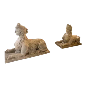 Antique French Carved Stone Sphinxes - Set of 2