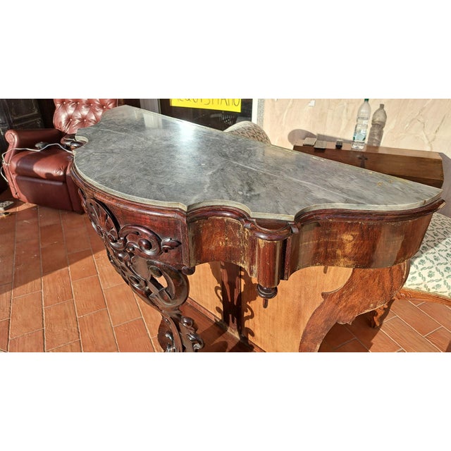 Late 19th Century Louis Philippe Neapolitan Console Table in Walnut & Marble, 1800s For Sale - Image 5 of 7