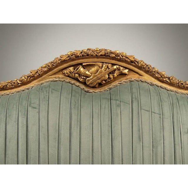 2000 - 2009 Louis XVI Style Carved Giltwood and Green Velvet Sofa For Sale - Image 5 of 6