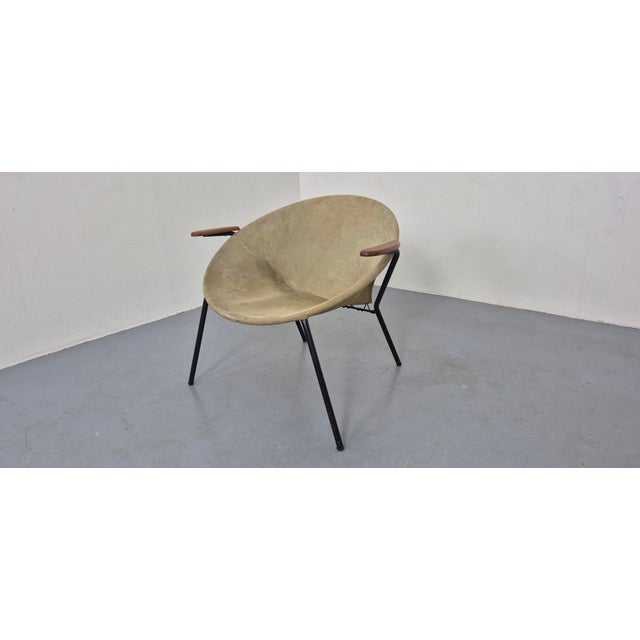 This suede balloon chair was designed by Hans Olsen in Denmark. I have official proof of authenticity such as vintage...