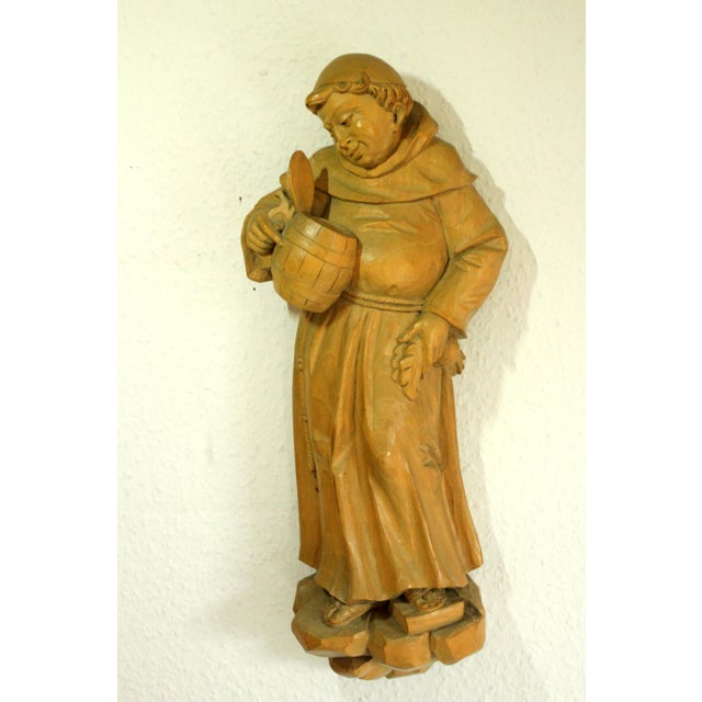 Wooden german sculpture "Monk with tankard" hand-carved, for hanging, monogrammed KK, in very good vintage condition -...