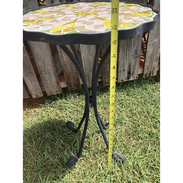 1990s Vintage MCM Mosaic Ceramic Yellow Flower Shape Side Table For Sale - Image 5 of 6