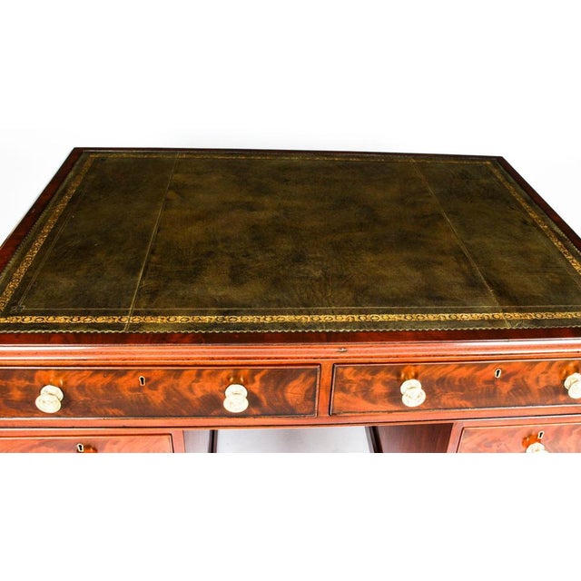Victorian Flame Mahogany Partner Pedestal Desk, 19th Century For Sale - Image 5 of 18