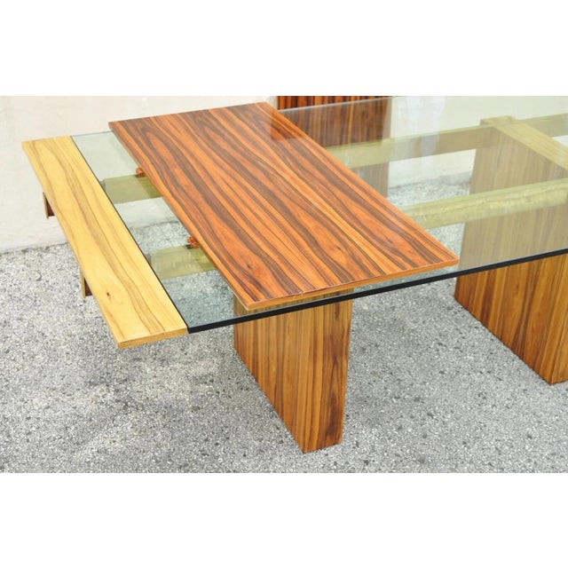 Late 20th Century Kagan Lacquered Rosewood and Brass Cantilever Glass Top Extension Dining Table For Sale - Image 9 of 18