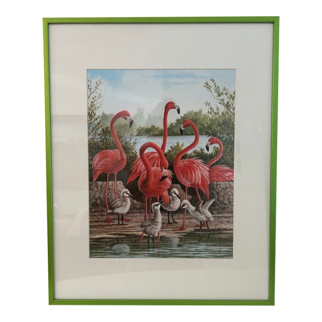 Vintage Ron Jenkins "Flamingo 1" Framed Print For Sale