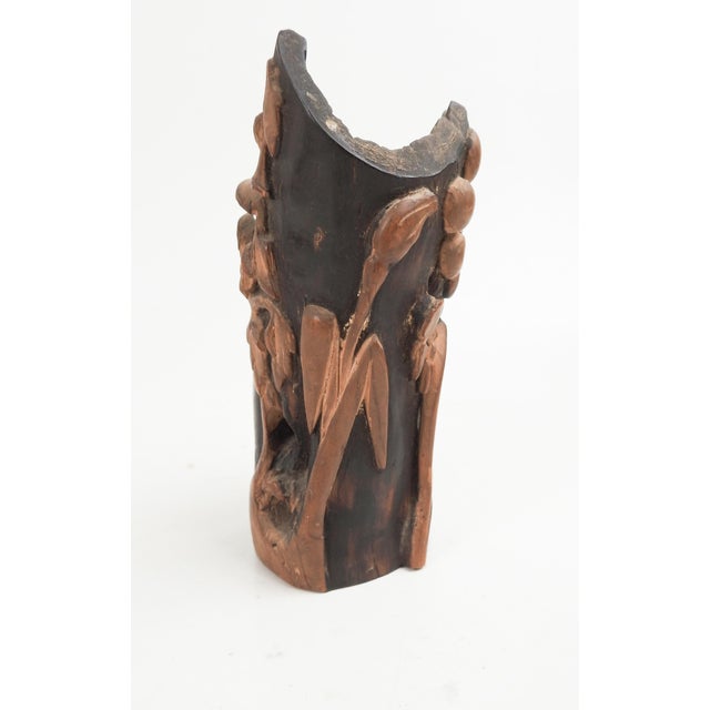 Rustic Vintage Folk Art Hand Carved Brush or Pen Holder Fruit and Foliage For Sale - Image 3 of 7