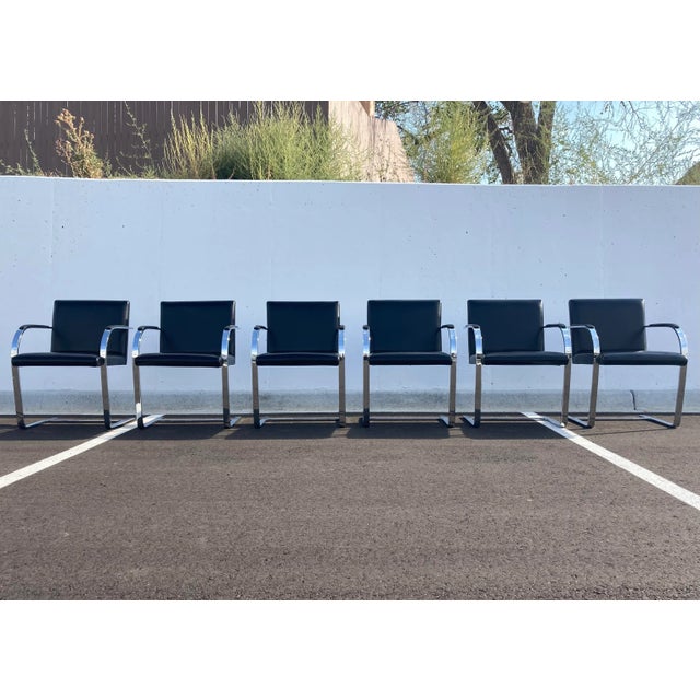 Mid 20th Century Set of 6 Flat-Bar Chrome Brno Armchairs For Sale - Image 5 of 13