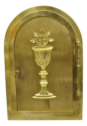 Antique Gothic Bronze Wall Hanging Altar Door Tabernacle With Chalice (A)