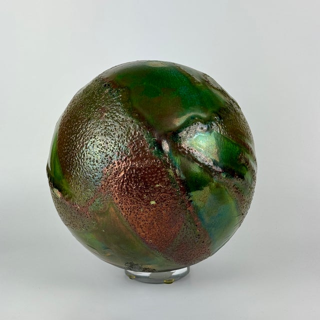 Tony Evans Vintage Tony Evans Raku Ceramic Sphere on Lucite Base C1968 For Sale - Image 4 of 9