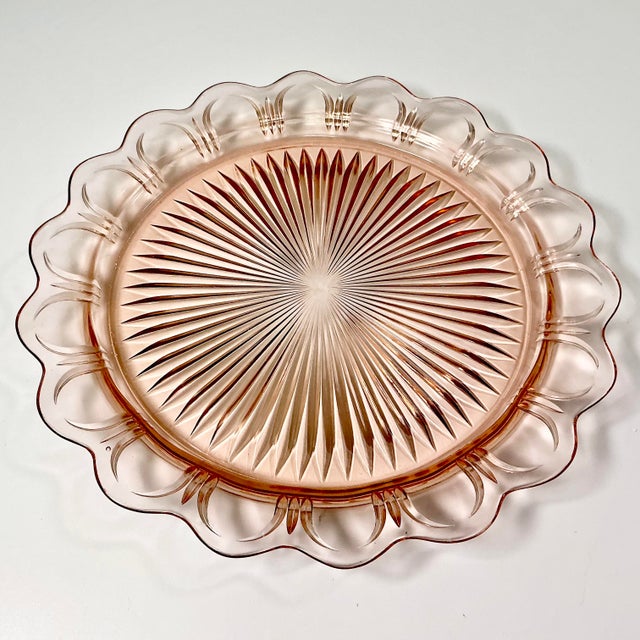 Glass Early 20th C Art Deco Hollywood Regency Boho Chic Pink Glass Starburst Platter. For Sale - Image 7 of 9