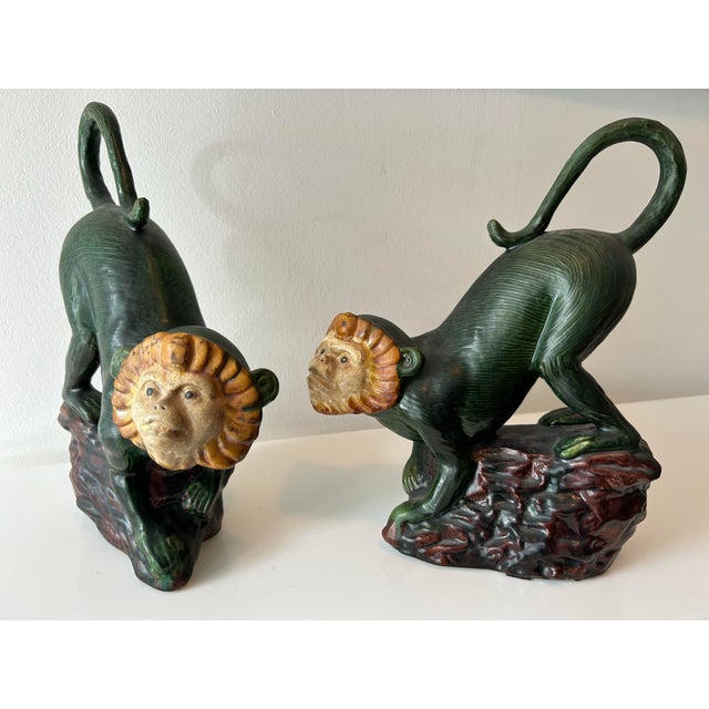 Chinoiserie Vintage Ceramic Capuchin Monkey Statues For Sale - Image 3 of 11