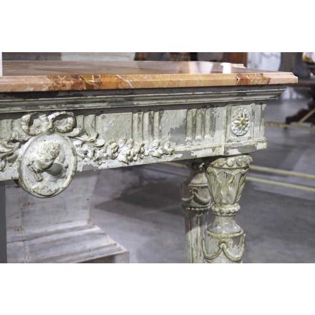 Antique French Painted Louis XVI Style Console Table With Marble Top For Sale - Image 13 of 18