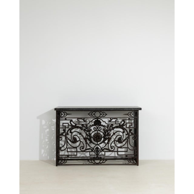 Mid 19th Century Neoclassical Wrought Iron Console With Belgian Bluestone For Sale - Image 5 of 12