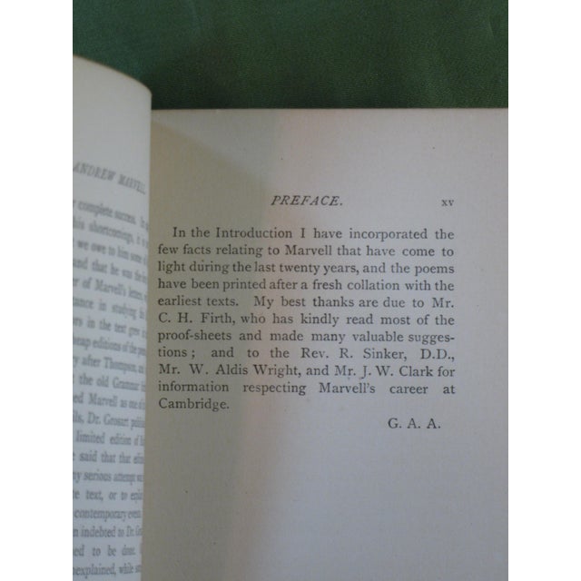 Paper Book Fine Binding Satires & Pomes by Andrue Marvell 1892 London 2 Vol. Hardcover For Sale - Image 7 of 18