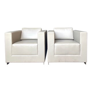 Contemporary Bernhardt Leather Club Chairs - a Pair For Sale
