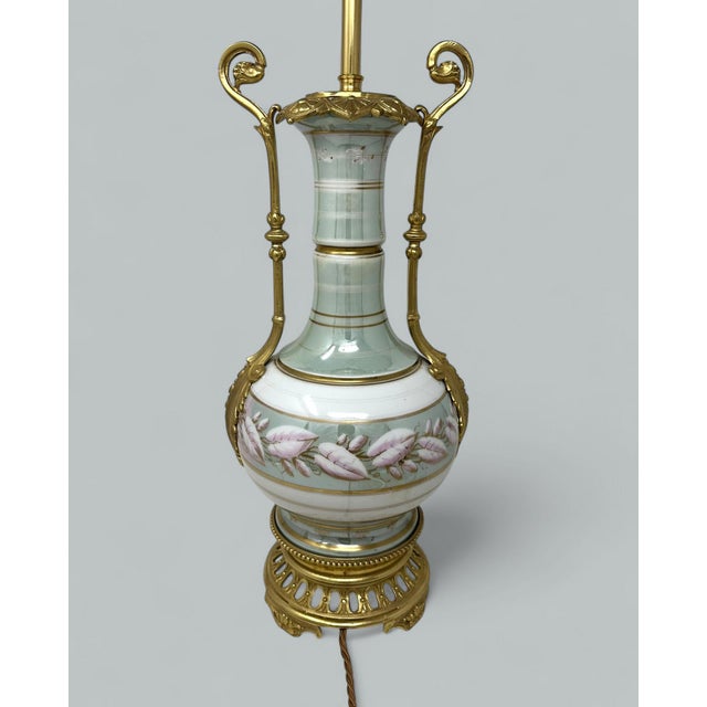 Metal Antique French Sèvres Porcelain Still Life Ormolu Celadon Table Lamp Bronze For Sale - Image 7 of 9