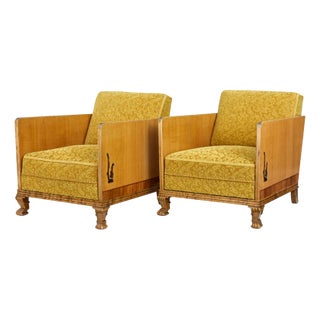 Set of Art Deco Lounge Armchairs in Elm and Birch, 1930 For Sale