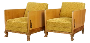 Set of Art Deco Lounge Armchairs in Elm and Birch, 1930