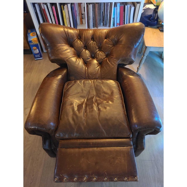 Restoration Hardware Churchill Leather Recliner With Nailheads Chairish