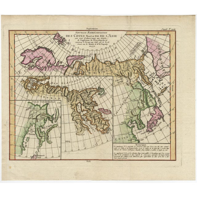 Map of North and East Coast of Asia with Japan and Inset Maps of Kamchatka, 1750s For Sale