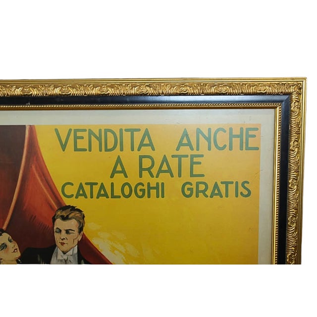 Vintage Italian Columbia Gramophone Advertising Poster in Ornate Gold Frame For Sale - Image 4 of 9