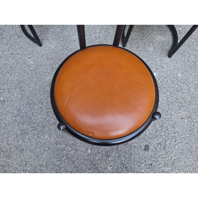 Mid-Century Modern Chairs in Black Lacquered Wood with Brown Leather Seats attributed to Tito Agnoli, 1960s, Set of 6 For Sale - Image 3 of 9