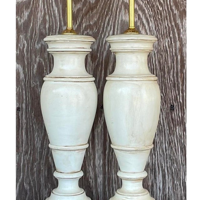 Vintage Boho Faux Finished Turned Wood Lamps- a Pair For Sale - Image 10 of 12