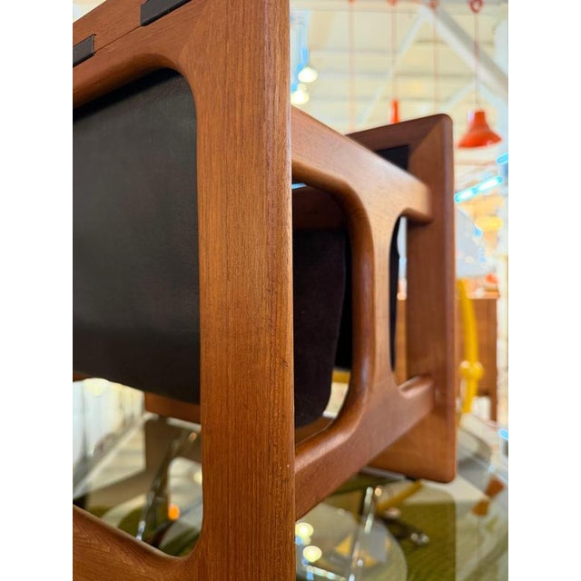 Brown Teak and Genuine Leather Newspaper Rack with Two Compartments by Aksel Kjersgaard for Salin Møbler For Sale - Image 8 of 11
