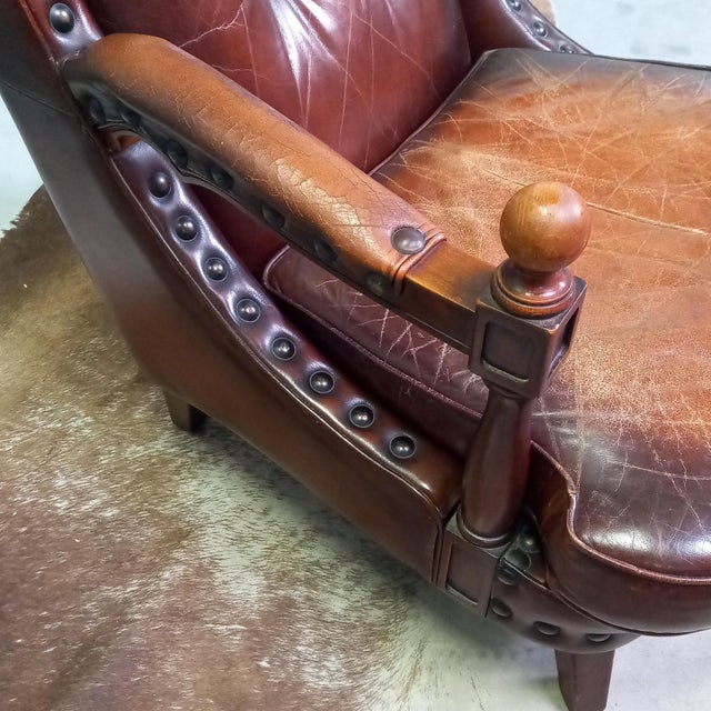 Cowhide Leather Library Armchair, 1960s For Sale - Image 15 of 17