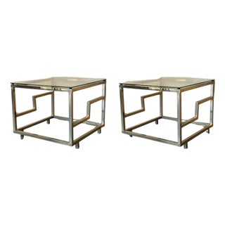 1970s Pair of Square Brass and Glass Structural Coffee tables, Italian For Sale