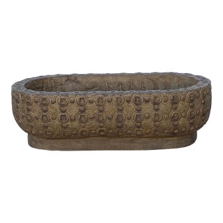 Chinese Gray Brown Stone Carved Rectangular Pot Planter For Sale