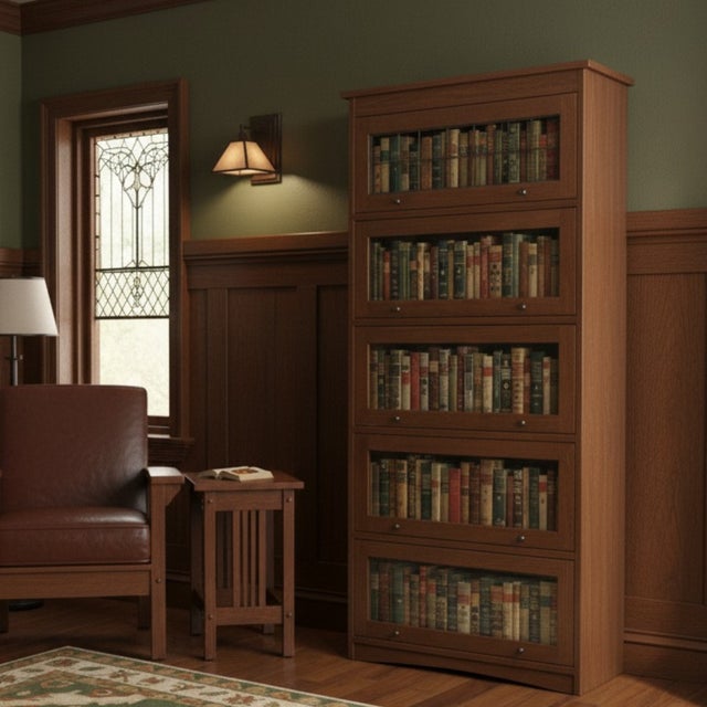 2020s Mission Craftsman Style Oak Barrister Bookcase - 5 Stack - Micheal Cherry For Sale - Image 5 of 18