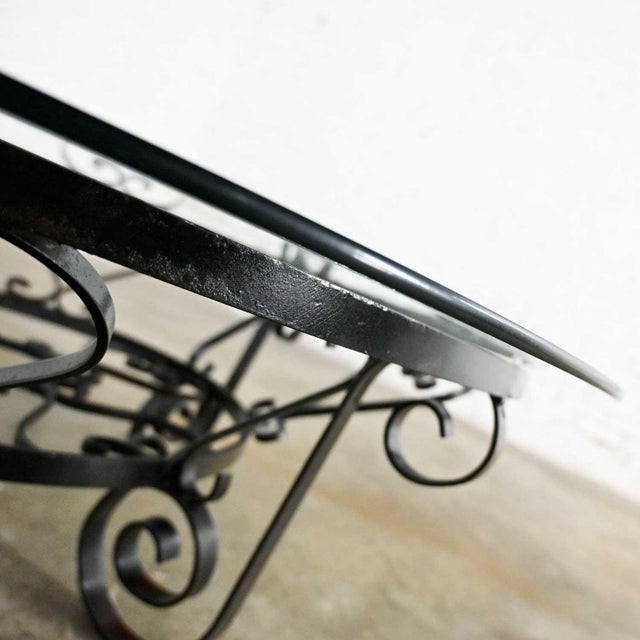 Vintage Rustic Spanish Revival Style Coffee Table Hand Wrought Iron Round With Glass Top For Sale - Image 12 of 17