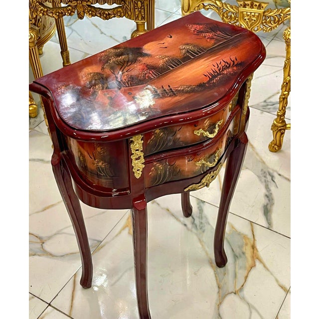 Wood French Style Hand-Painted Accent Table With 2 Drawers & Gilded Brass Hardware For Sale - Image 7 of 9