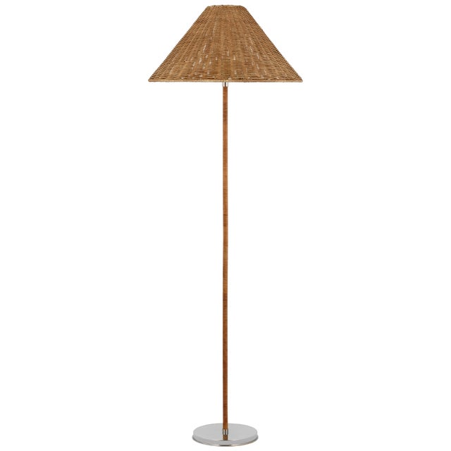 Traditional Marie Flanigan by Visual Comfort Signature Wimberley Medium Wrapped Floor Lamp in Polished Nickel with Natural Wicker Shade For Sale - Image 3 of 3