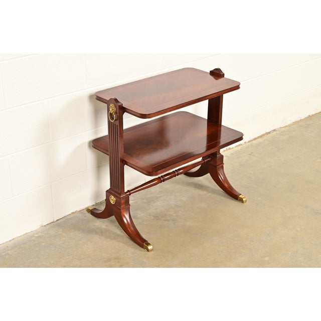 Baker Furniture Regency Banded Flame Mahogany Two-Tier Tea Table or Occasional Side Table For Sale - Image 12 of 12