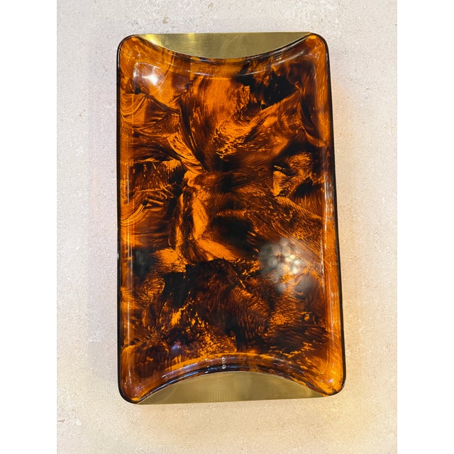 Plastic Italian Tortoiseshell Lucite and Brass Tray, 1970s For Sale - Image 7 of 7