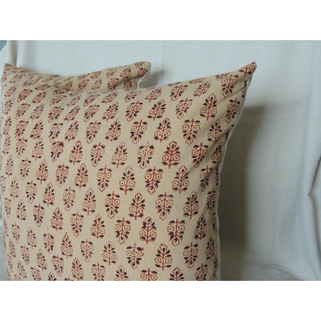 Vintage Orange Hand-Blocked Indian Print Decorative Square Pillows - Set of 2 Natural color linen backings. Hand-stitched...