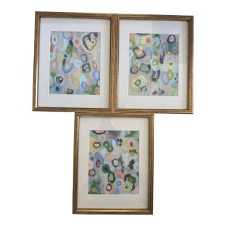 Set of Three (3) Original Abstract Paintings on Paper, Matted and Framed For Sale