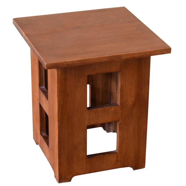 Wood Mission Solid Oak Square End Table With Cut Outs - Michael's Cherry (Mc1) For Sale - Image 7 of 8