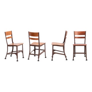 Toledo Industrial Metal Furniture Company Chairs Steel Frame Plywood Seat a Set of Four For Sale