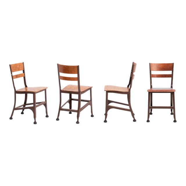 Toledo Industrial Metal Furniture Company Chairs Steel Frame Plywood Seat a Set of Four For Sale