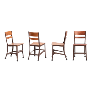 Toledo Industrial Metal Furniture Company Chairs Steel Frame Plywood Seat a Set of Four