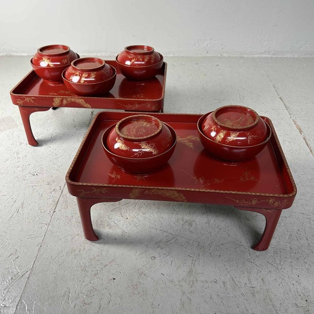 Taisho Era Shu-Nuri Ozen Dinner Set, Japan, 1920s, Set of 7 For Sale - Image 10 of 15