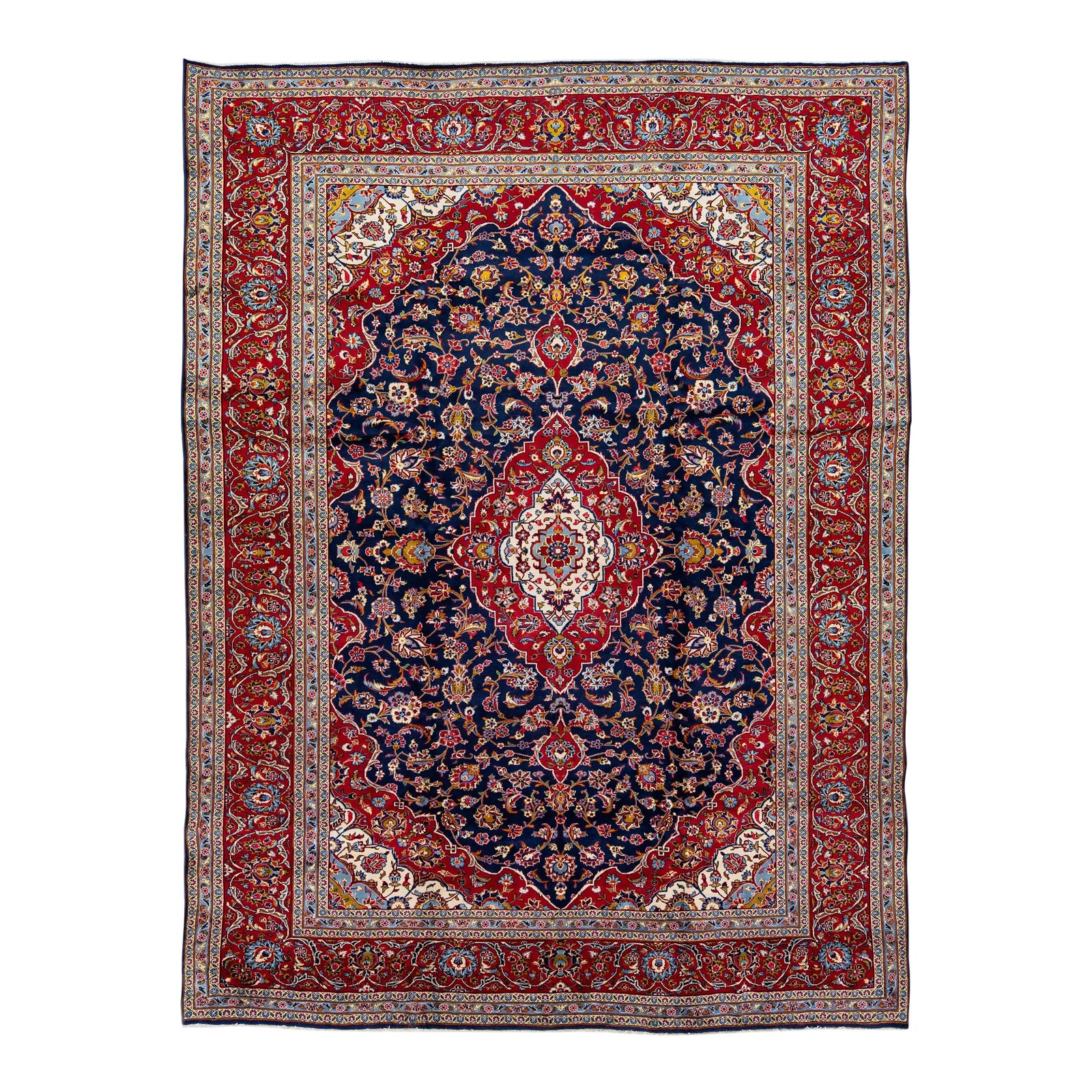 1930s Antique Persian Kashan Handmade Allover Floral Blue Wool Rug ...