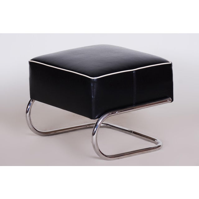 Bauhaus Armchair with Stool in Chrome attributed to Mücke-Melder, Czech, 1930s, Set of 2 For Sale - Image 10 of 12
