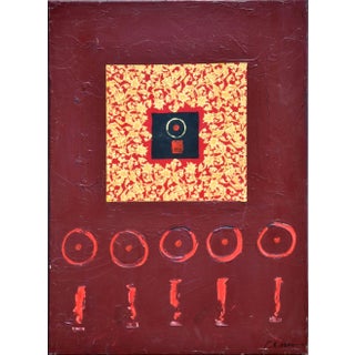 Christine Donovan Red Circle and Line Abstract Oil on Canvas 2000 For Sale