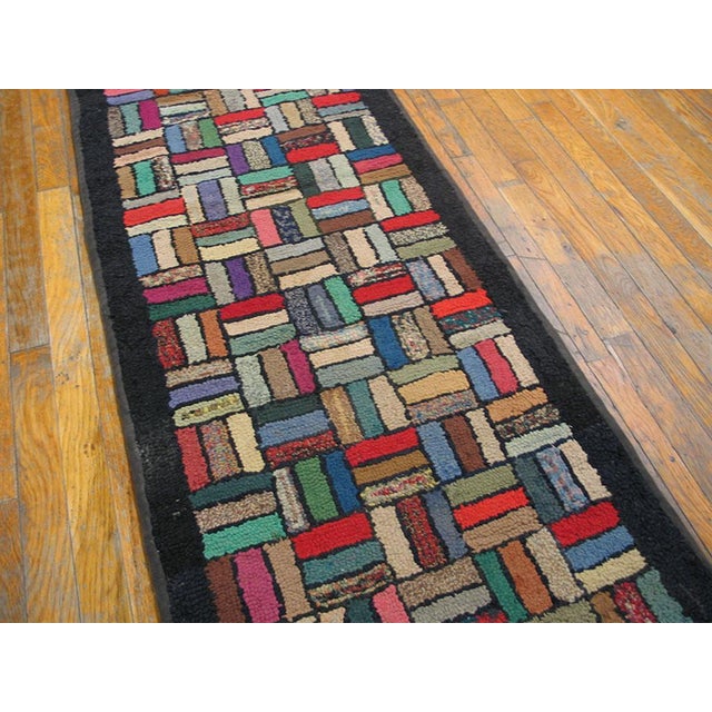 1920s 1920s Multicolor Basket Weave Antique American Hooked Rug 2' 2" X 11' 8" Cotton Wool Carpet For Sale - Image 5 of 18