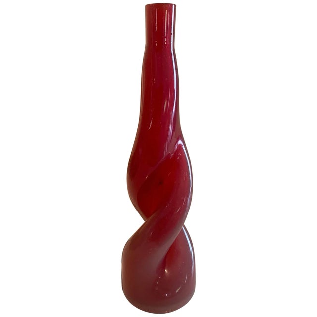 Thick Twisted Red Art Glass Bud Vase For Sale - Image 13 of 13